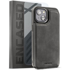 iPhone 14 Flipback Wallet Case in Black with Screen Protector