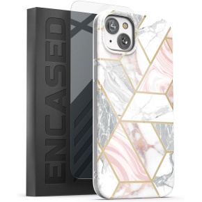 iPhone 14 Lexion Case in White Marble with Screen Protector - MagSafe Compatible