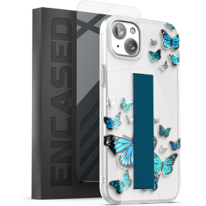 iPhone 14 Plus Loop Case in Silver Blue Butterfly with Screen Protector