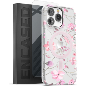 iPhone 14 Pro Max Lexion Case in Pink Flowers with Screen Protector - MagSafe Compatible