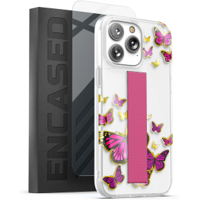 iPhone 14 Pro Max Loop Case in Golden Pink Butterfly with Screen Protector
