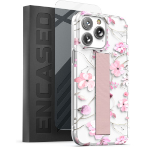 iPhone 14 Pro Max Loop Case in Pink Flowers with Screen Protector
