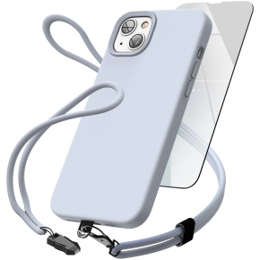 iPhone 14 Silicone Case in Lavender with Neck and Wrist Strap